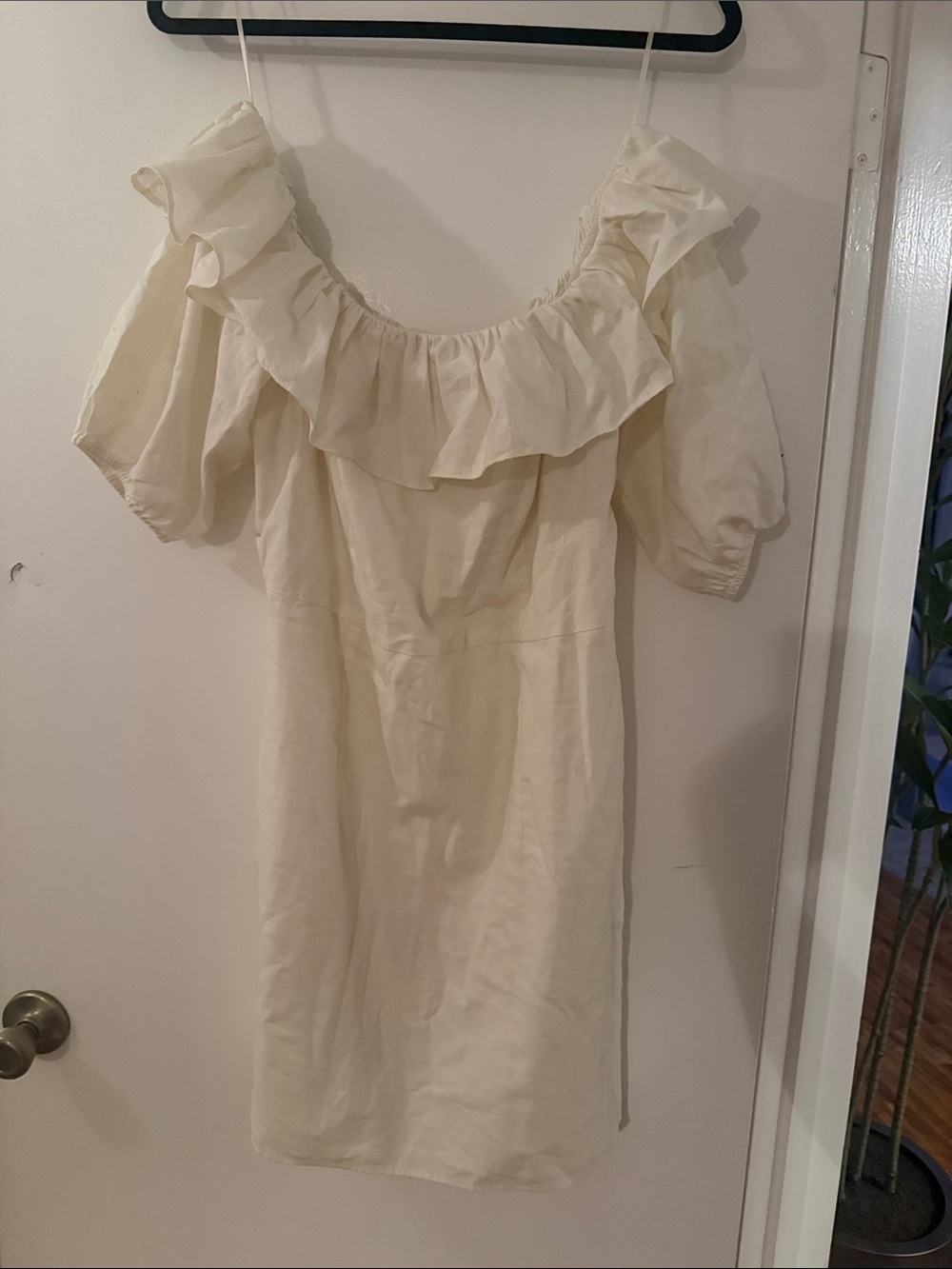 H&M Cream Off-Shoulder Ruffle Mini Dress